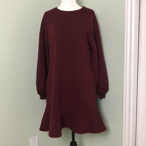 💙 XS 💙 NWT Anthro Dress Wine Floral Texture Puffed Sleeves Tunic